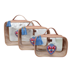 Kit Necessaire Crystal com 3 Sagrado Coração em Couro e Vinil Personalizada