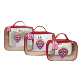 Kit Necessaire Crystal com 3 Sagrado Coração em Couro e Vinil Personalizada