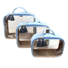 Kit Necessaire Crystal com 3 Azul Bebê com Oceano Pronta Entrega
