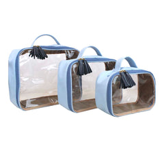 Kit Necessaire Crystal com 3 Azul Bebê com Oceano Pronta Entrega