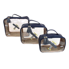 Kit Necessaire Crystal com 3 Little Plane Marinho Liso com Chumbo, Cinza Claro Liso e Lima Liso Pronta Entrega