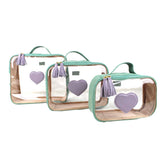 Kit Necessaire Crystal com 3 Coração em Couro Personalizada