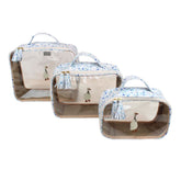 Kit Necessaire Crystal com 3 Ganso Estampa Ditsy Azul em Couro e Vinil Personalizada