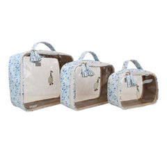Kit Necessaire Crystal com 3 Ganso Estampa Ditsy Azul Pronta Entrega