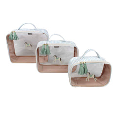 Kit Necessaire Crystal com 3 Cavalo Joca Estampa Listrado Pontilhado em Couro Personalizada