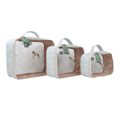 Kit Necessaire Crystal com 3 Cavalo Joca Estampa Listrado Pontilhado em Couro Personalizada