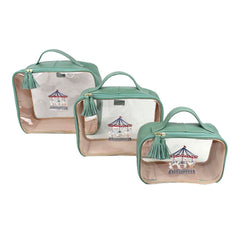 Kit Necessaire Crystal com 3 Bordado Carrossel em Couro Personalizada