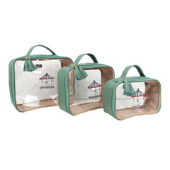 Kit Necessaire Crystal com 3 Bordado Carrossel em Couro Personalizada