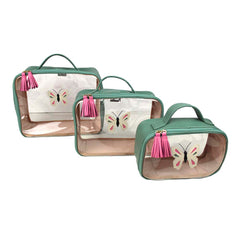 Kit Necessaire Crystal com 3 Borboleta em Couro Personalizada