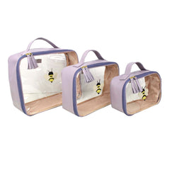 Kit Necessaire Crystal com 3 Abelha em Couro Personalizada