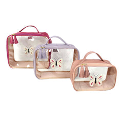 Kit Necessaire Crystal com 3 Borboleta em Couro Personalizada