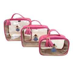 Kit Necessaire Crystal com 3 Fadinha Rosa Orquídea com Sky Pronta Entrega