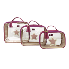 Kit Necessaire Crystal com 3 Estrela em Couro Personalizada