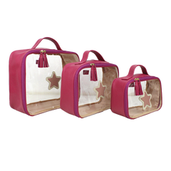 Kit Necessaire Crystal com 3 Estrela em Couro Personalizada