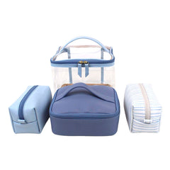 Kit Necessaire Jhude Estampa Listrado Pontilhado em Couro e Vinil Personalizada