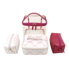 Kit Necessaire Jhude Estampa Florença com Estampa Xadrez Rosa e Chiclete Pronta Entrega