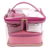 Kit Necessaire Jhude Estampa Listrado Pontilhado Rosa em Couro e Vinil Personalizada