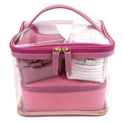 Kit Necessaire Jhude Rosa Blush com Rosa Orqídea e Estampa Listrado Pontilhado Rosa Pronta Entrega