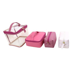 Kit Necessaire Jhude Rosa Blush com Rosa Orqídea e Estampa Listrado Pontilhado Rosa Pronta Entrega