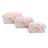 Kit Necessaire Libélula Estampa Bosque com Rosa Chá e Off White Liso Pronta Entrega