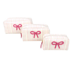 Kit Necessaire Laço Rococó Estampa Listrado Pontilhado Rosa em Couro Personalizado