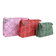 Kit Necessaire Louise Mix de Estampa Paisley Rosa Vermelho e Verde Pronta Entrega