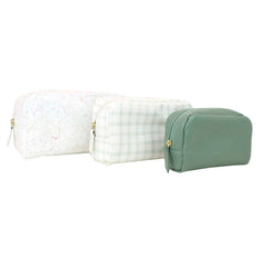 Kit Necessaire Collab Mariana Jabur Estampas Birds, Xadrez Verde e Jade Couro Personalizada