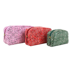Kit Necessaire Julie com 3 Estampa Paisley Rosa, Vermelho e Verde Pronta Entrega