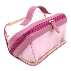 Kit Necessaire Norah Rosa Blush com Rosa Chá e Estampa Listrado Pontilhado Rosa Pronta Entrega