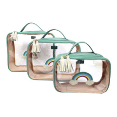 Kit Necessaire Crystal com 3 Arco Íris em Couro Personalizada