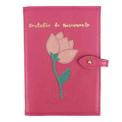 Porta Mini Certidão de Nascimento Tulipa em Couro Personalizado