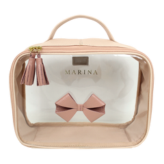 Necessaire Crystal M Laço em Couro e Vinil Personalizado