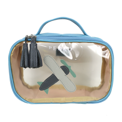 Necessaire Crystal P Little Plane em Couro e Vinil Personalizado