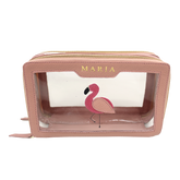 Necessaire Mini Crystal Flamingo em Couro Personalizada