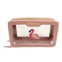 Necessaire Mini Crystal Flamingo em Couro Personalizada