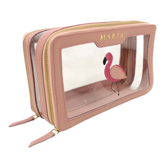 Necessaire Mini Crystal Flamingo em Couro Personalizada