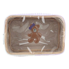 Necessaire Anne Ursa Teddy Estampa Listrado Pontilhado Lilás em Couro e Vinil