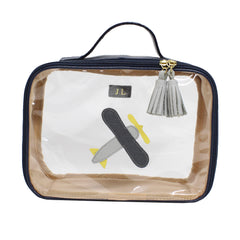 Necessaire Crystal M Little Plane em Couro e Vinil Personalizado