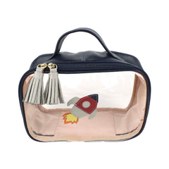 Necessaire Crystal P Foguete Marinho Liso com Cinza Claro Liso Pronta Entrega