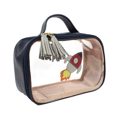 Necessaire Crystal P Foguete Marinho Liso com Cinza Claro Liso Pronta Entrega