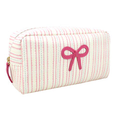 Necessaire Laço Rococó G Estampa Listrado Pontilhado Rosa em Couro Personalizado