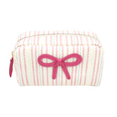 Necessaire Laço Rococó P Estampa Listrado Pontilhado Rosa em Couro Personalizado