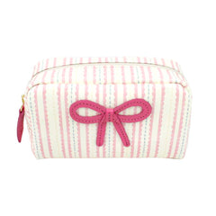 Necessaire Laço Rococó P Estampa Listrado Pontilhado Rosa em Couro Personalizado