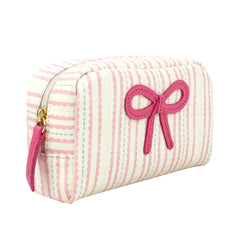 Necessaire Laço Rococó P Estampa Listrado Pontilhado Rosa em Couro Personalizado