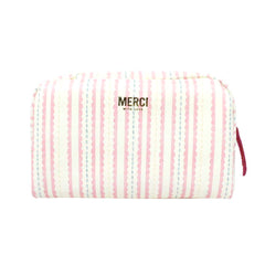 Necessaire Laço Rococó P Estampa Listrado Pontilhado Rosa em Couro Personalizado