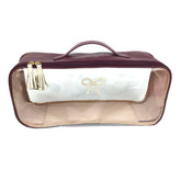 Necessaire Crystal Retangular Laço Rococó Burgundy Liso com Off White Liso Pronta Entrega