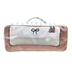 Necessaire Crystal Retangular Estampa Listra de Laços em Couro e Vinil Personalizada