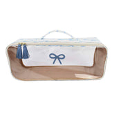 Necessaire Crystal Retangular Estampa Listra de Laços em Couro e Vinil Personalizada