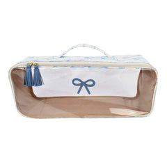 Necessaire Crystal Retangular Estampa Listra de Laços em Couro e Vinil Personalizada