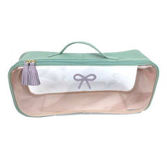 Necessaire Crystal Retangular Laço Rococó Menta Liso com Lilás Liso Pronta Entrega
